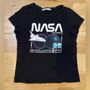 Black NASA / Astronaut / Space Themed Short Sleeve Tee Shirt Girls Size 8